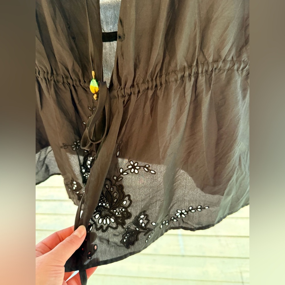 Ralph Lauren 100% Silk Embroidered Boho Tunic Blouse Dress Cover Up Coachella - Picture 5 of 8